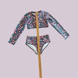 art class Girls Floral Long-Sleeve Rashguard Two-Piece - Pink & Green